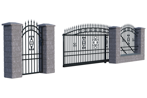 Ogrodzenie Alicja 2, złożenie - słupki betonowe, furtka lewa, brama przesuwna, przęsło