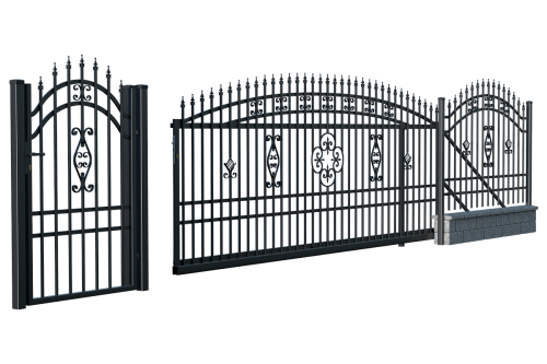 Ogrodzenie Alicja 2, złożenie - słupki stalowe, furtka lewa, brama przesuwna, przęsło