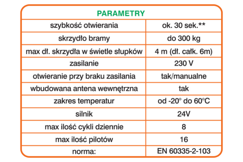 Parametry automatu Simple Move